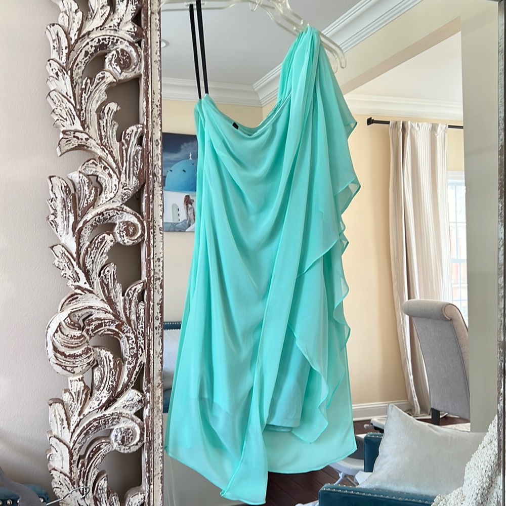 BEBE One shoulder DRESS aqua color medium